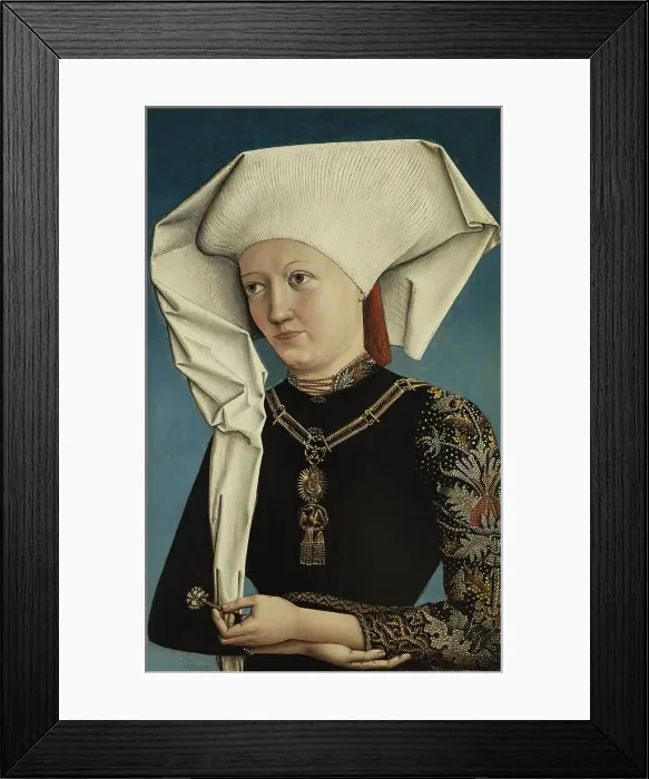 Framed Print : Portrait of a Lady wearing the Order of the Swan, 1490. Creator: Anon Framed Print : Portrait of a Lady wearing the Order of the Swan, 1490. Creator: Anon