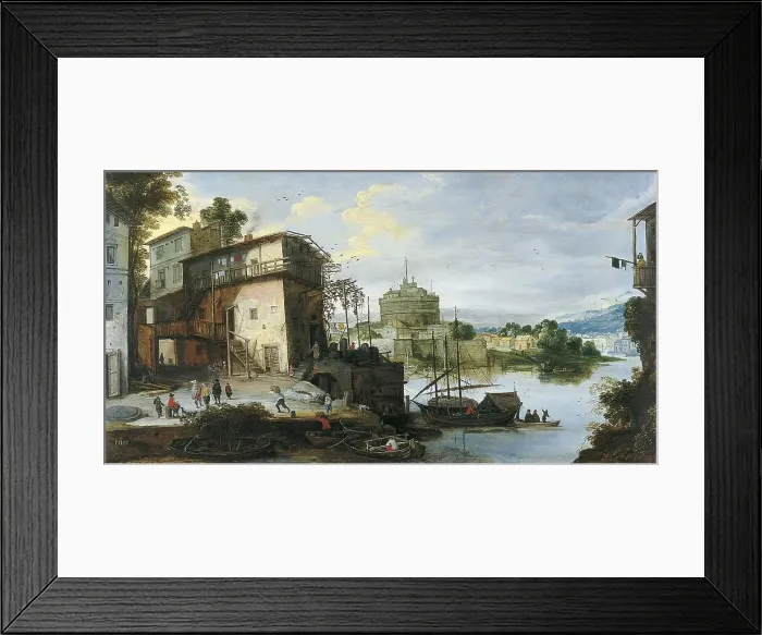 Framed Print : View of a River Port with the Castel Sant'Angelo, unknown date. Creator: Master of the Monogram IDM Framed Print : View of a River Port with the Castel Sant'Angelo, unknown date. Creator: Master of the Monogram IDM