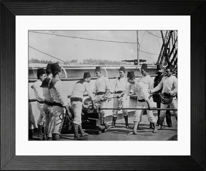 Framed Print : Gunners aboard Turkish ship, at posts, 1912. Creator: Bain News Service Framed Print : Gunners aboard Turkish ship, at posts, 1912. Creator: Bain News Service