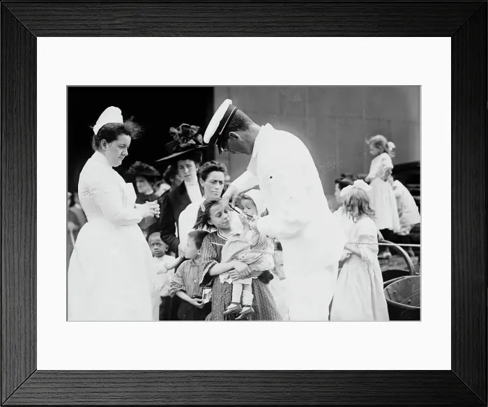 Framed Print : Hospital boat, a mother, her child, and a doctor, upper deck, 1910. Creator: Bain News Service Framed Print : Hospital boat, a mother, her child, and a doctor, upper deck, 1910. Creator: Bain News Service