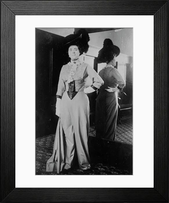 Framed Print : Woman modelling pantaloon gown, Los Angeles, 1911. Creator: Bain News Service Framed Print : Woman modelling pantaloon gown, Los Angeles, 1911. Creator: Bain News Service