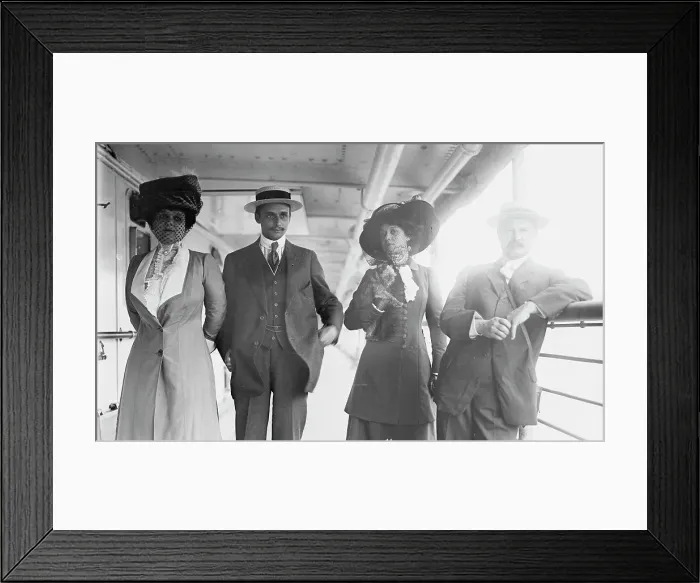 Framed Print : Mrs. G. Gould, Jay Gould, Marjorie Gould, and Geo. Gould, in boat deck, 1911. Creator: Bain News Service Framed Print : Mrs. G. Gould, Jay Gould, Marjorie Gould, and Geo. Gould, in boat deck, 1911. Creator: Bain News Service