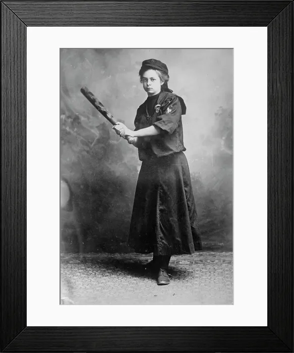 Framed Print : Miss Myrtle Rowe holding a baseball bat, 1910. Creator: Bain News Service Framed Print : Miss Myrtle Rowe holding a baseball bat, 1910. Creator: Bain News Service