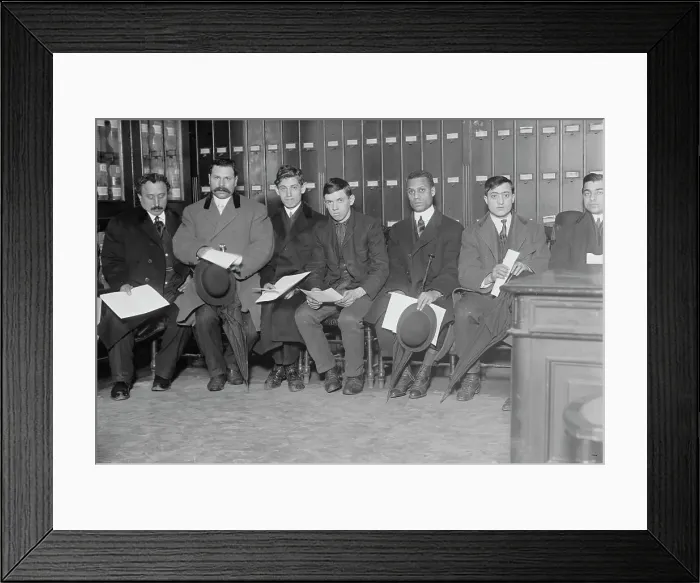 Framed Print : Candidates for naturalization seated with papers, 1910. Creator: Bain News Service Framed Print : Candidates for naturalization seated with papers, 1910. Creator: Bain News Service