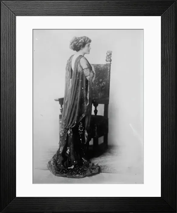Framed Print : Katherine Kaelred standing before chair, Moffett Studio in Chicago, 1910. Creator: Bain News Service Framed Print : Katherine Kaelred standing before chair, Moffett Studio in Chicago, 1910. Creator: Bain News Service