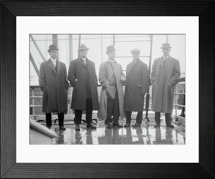 Framed Print : Scott, Kieber, Zacker, Lush, and Merkel on boat deck, 1910. Creator: Bain News Service Framed Print : Scott, Kieber, Zacker, Lush, and Merkel on boat deck, 1910. Creator: Bain News Service