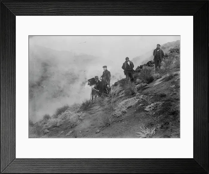 Framed Print : Photographers on hillside photographing Mt. Etna eruption, 1910. Creator: Bain News Service Framed Print : Photographers on hillside photographing Mt. Etna eruption, 1910. Creator: Bain News Service
