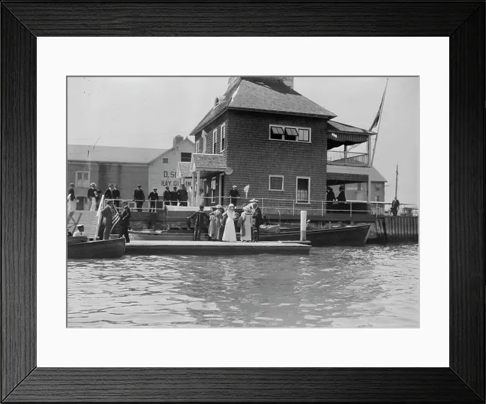 Framed Print : N.Y. Yacht Club Landing - Newport J.J. Astor & party, between c1910 and c1915. Creator: Bain News Service Framed Print : N.Y. Yacht Club Landing - Newport J.J. Astor & party, between c1910 and c1915. Creator: Bain News Service