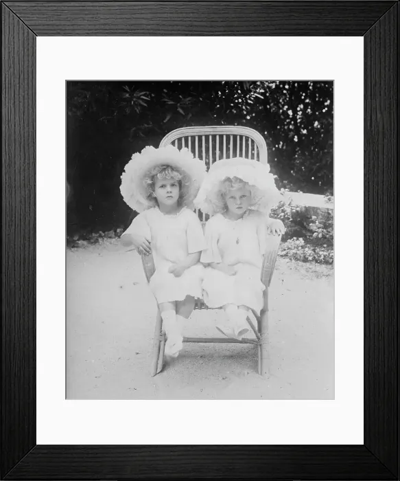 Framed Print : Princess Marguerite and Theodora of Greece, seated together in chair, 1910. Creator: Bain News Service Framed Print : Princess Marguerite and Theodora of Greece, seated together in chair, 1910. Creator: Bain News Service