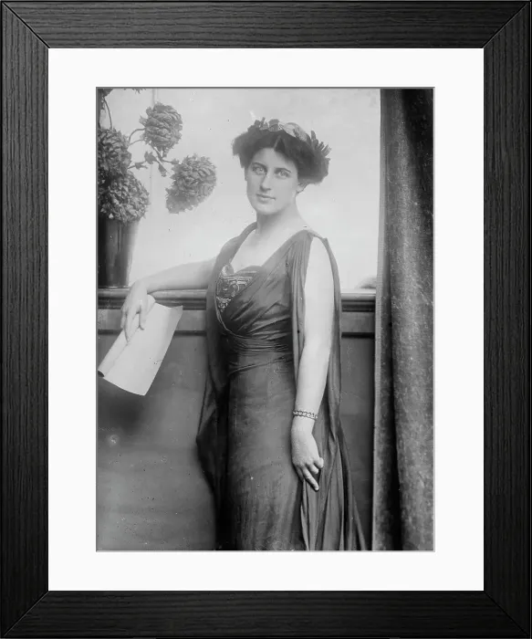 Framed Print : Mrs. Inez Milholland posing with scroll of paper, 1910. Creator: Bain News Service Framed Print : Mrs. Inez Milholland posing with scroll of paper, 1910. Creator: Bain News Service