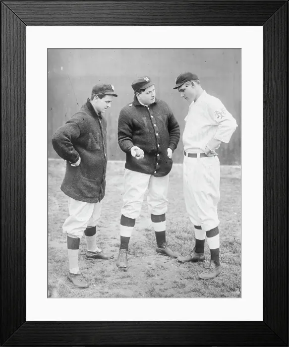 Framed Print : Rube Marquard standing at right, Libe Washburn in center & Mike... New York, NL (baseball), 1911 Creator: Bain News Service Framed Print : Rube Marquard standing at right, Libe Washburn in center & Mike... New York, NL (baseball), 1911 Creator: Bain News Service