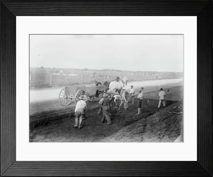 Framed Print : Working on motor speedway, 1910. Creator: Bain News Service Framed Print : Working on motor speedway, 1910. Creator: Bain News Service