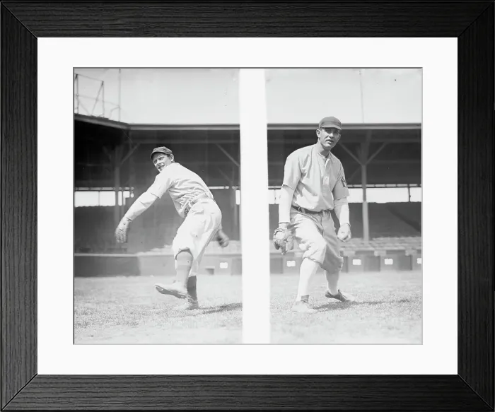 Framed Print : Jack Quinn & Jim Vaughn wearing partial 1909 uniforms, New York, AL (baseball), 1910. Creator: Bain News Service Framed Print : Jack Quinn & Jim Vaughn wearing partial 1909 uniforms, New York, AL (baseball), 1910. Creator: Bain News Service