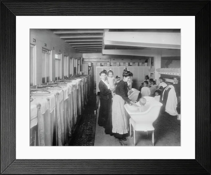 Framed Print : St. John's Guild. Bathroom on floating hospital, [New York City], c1911. Creator: Bain News Service