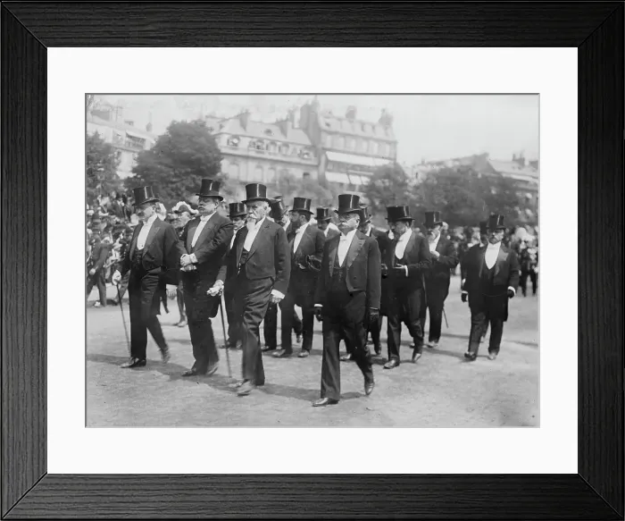 Framed Print : French Ministers at Berteaux funeral. Caillaux, Cruppi, Perrier, Delcasse, 1911. Creator: Bain News Service Framed Print : French Ministers at Berteaux funeral. Caillaux, Cruppi, Perrier, Delcasse, 1911. Creator: Bain News Service