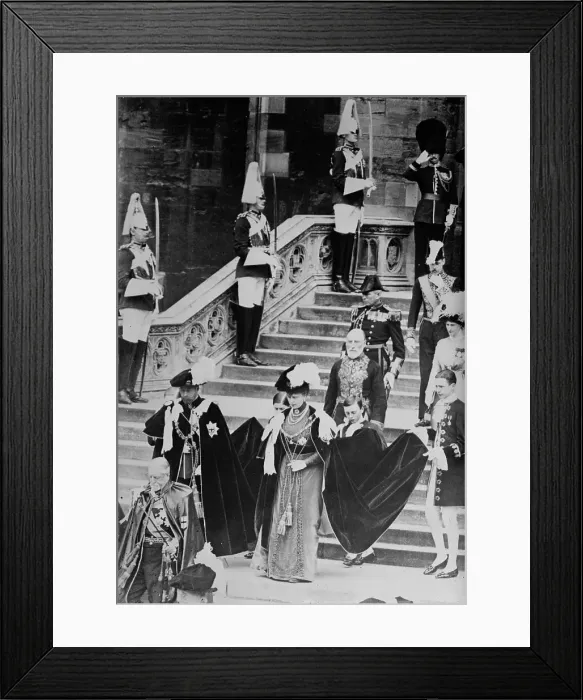 Framed Print : King and Queen leaving St. George's Chapel, 1911. Creator: Bain News Service Framed Print : King and Queen leaving St. George's Chapel, 1911. Creator: Bain News Service