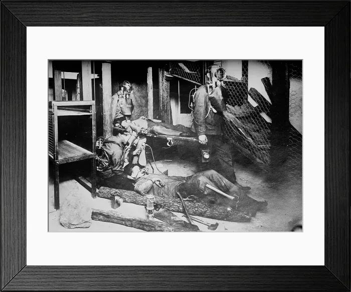 Framed Print : Oxygen helmets in mine rescues, between c1910 and c1915. Creator: Bain News Service Framed Print : Oxygen helmets in mine rescues, between c1910 and c1915. Creator: Bain News Service