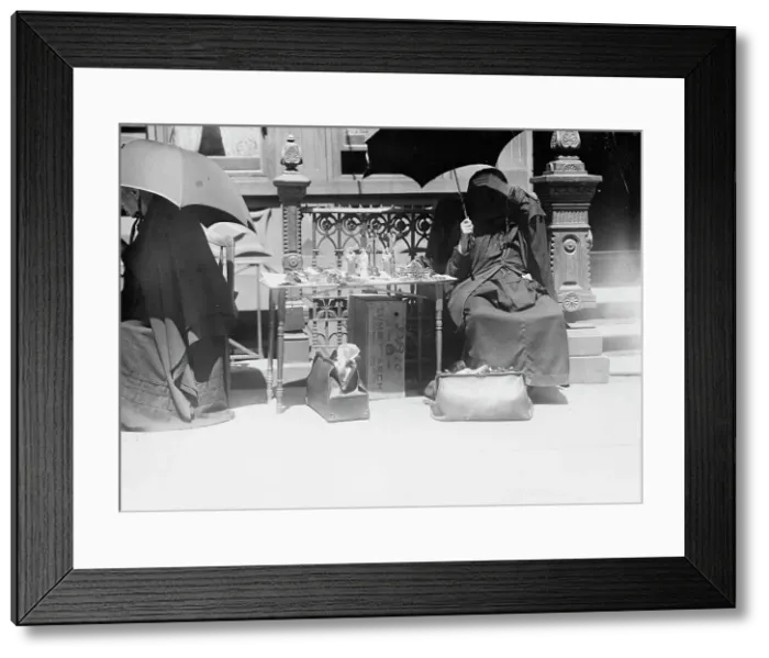 Framed Print : Outside church of St. Jean Baptiste, selling beads, etc. between c1910 and c1915. Creator: Bain News Service Framed Print : Outside church of St. Jean Baptiste, selling beads, etc. between c1910 and c1915. Creator: Bain News Service