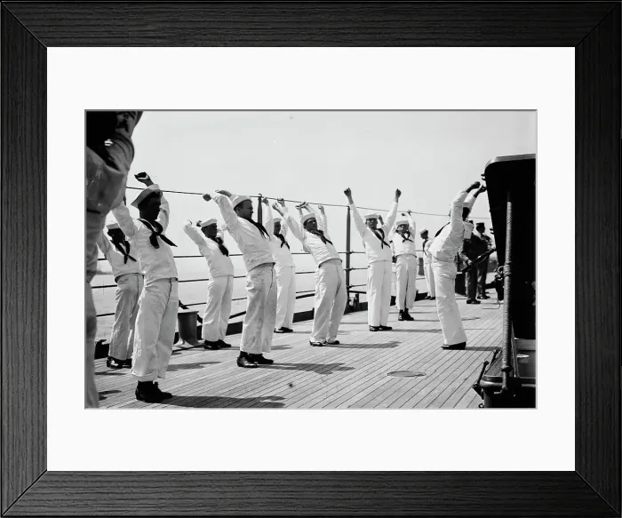 Framed Print : War game drill on USS Seattle, between c1910 and c1915. Creator: Bain News Service Framed Print : War game drill on USS Seattle, between c1910 and c1915. Creator: Bain News Service