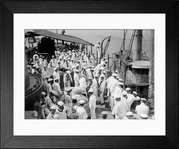 Framed Print : Naval Reserve leaving USS Seattle, between c1910 and c1915. Creator: Bain News Service Framed Print : Naval Reserve leaving USS Seattle, between c1910 and c1915. Creator: Bain News Service