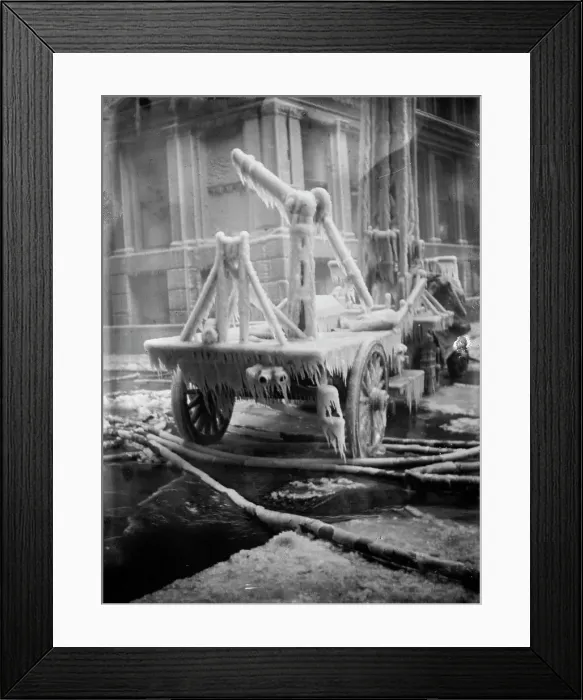 Framed Print : Frozen fire apparatus, Equitable fire, 1912. Creator: Bain News Service Framed Print : Frozen fire apparatus, Equitable fire, 1912. Creator: Bain News Service