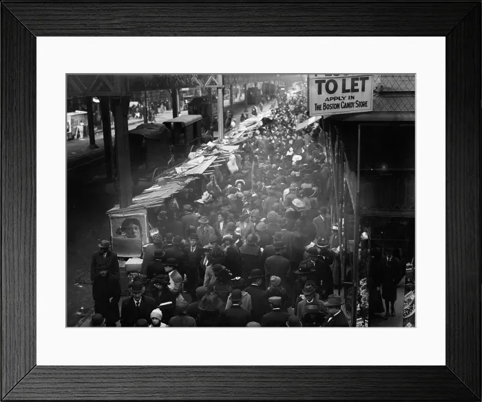 Framed Print : Crowded street, possibly near a subway station, between c1910 and c1915. Creator: Bain News Service
