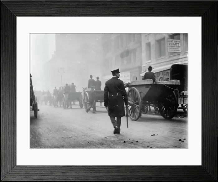 Framed Print : Police protecting garbage carts, 1911. Creator: Bain News Service Framed Print : Police protecting garbage carts, 1911. Creator: Bain News Service