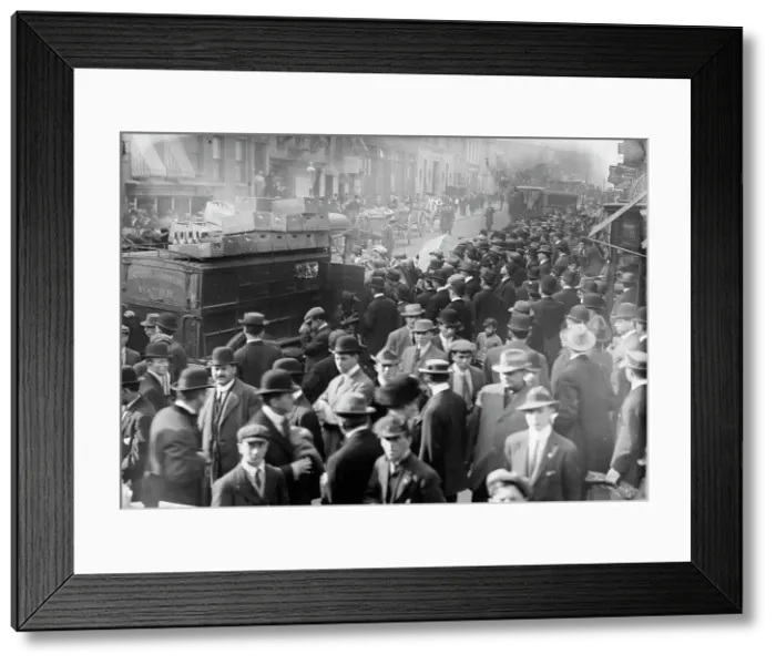 Framed Print : Garbage strike, crowd around carts, 1911. Creator: Bain News Service Framed Print : Garbage strike, crowd around carts, 1911. Creator: Bain News Service