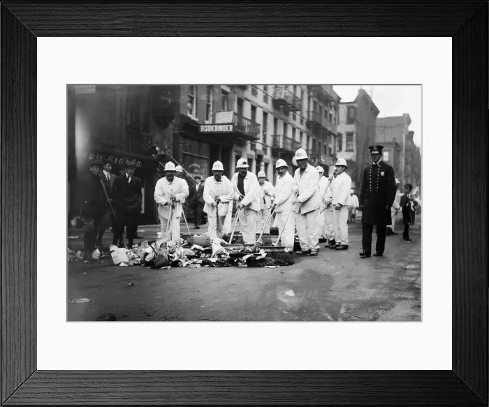 Framed Print : White Wings under police protection, 1911. Creator: Bain News Service Framed Print : White Wings under police protection, 1911. Creator: Bain News Service