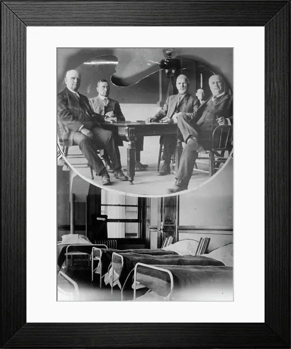 Framed Print : Jurors playing cards - their bedroom McNamara case, between c1910 and c1915. Creator: Bain News Service Framed Print : Jurors playing cards - their bedroom McNamara case, between c1910 and c1915. Creator: Bain News Service