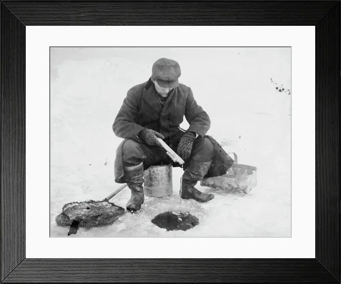Framed Print : Fishing thru ice, between c1910 and c1915. Creator: Bain News Service Framed Print : Fishing thru ice, between c1910 and c1915. Creator: Bain News Service