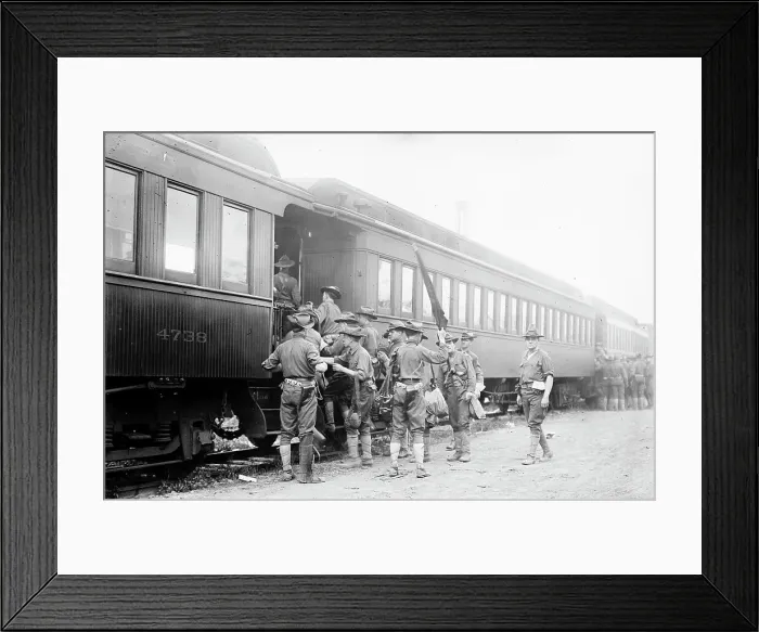 Framed Print : Battery A - Field artillery leaving for war game, between c1910 and c1915. Creator: Bain News Service Framed Print : Battery A - Field artillery leaving for war game, between c1910 and c1915. Creator: Bain News Service