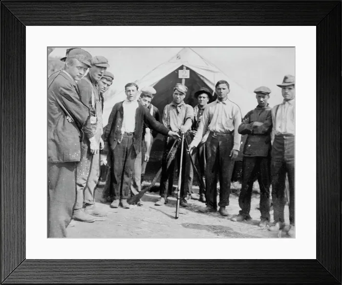 Framed Print : Pennsylvania coal strike - in Atlantic camp showing guns of deputies, between c1910 and c1915. Creator: Bain News Service Framed Print : Pennsylvania coal strike - in Atlantic camp showing guns of deputies, between c1910 and c1915. Creator: Bain News Service