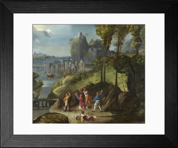 Framed Print : The Stoning of Saint Stephen, 1525. Creators: Dosso Dossi, Battista Dossi Framed Print : The Stoning of Saint Stephen, 1525. Creators: Dosso Dossi, Battista Dossi