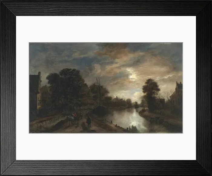 Framed Print : Moonlit Landscape with a Road beside a canal, 1645. Creator: Aert van der Neer Framed Print : Moonlit Landscape with a Road beside a canal, 1645. Creator: Aert van der Neer