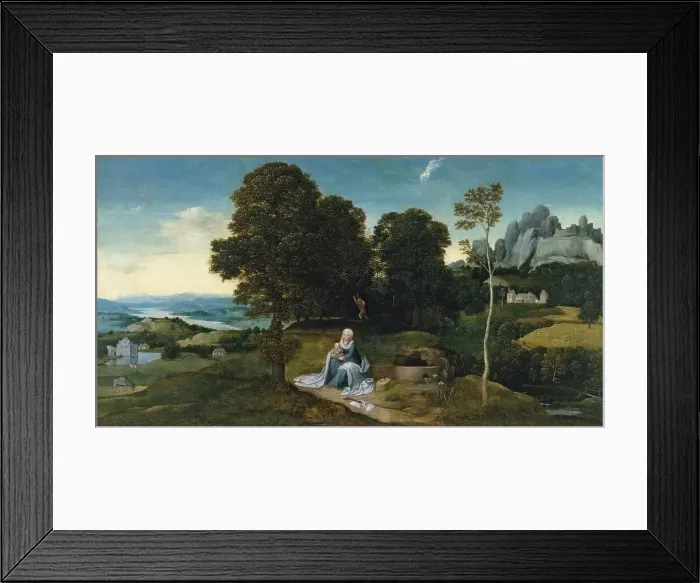Framed Print : Landscape with the Rest on the Flight into Egypt, 1518. Creator: Joachim Patinir