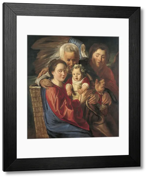 Framed Print : The Holy Family with an Angel, 1625. Creators: Jacob Jordaens, Workshop of Jacob Jordaens Framed Print : The Holy Family with an Angel, 1625. Creators: Jacob Jordaens, Workshop of Jacob Jordaens