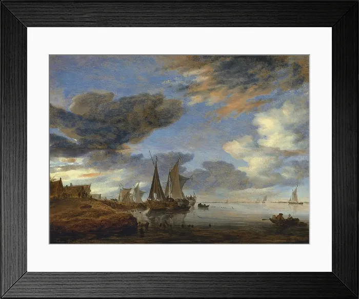 Framed Print : Sailing Vessels moored near a Village, 1660. Creator: Salomon Ruysdael Framed Print : Sailing Vessels moored near a Village, 1660. Creator: Salomon Ruysdael
