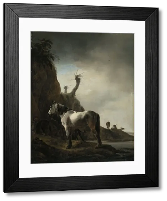 Framed Print : White Horse on a River Bank, unknown date. Creator: Philip Wouverman Framed Print : White Horse on a River Bank, unknown date. Creator: Philip Wouverman