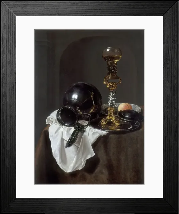 Framed Print : Still Life with Glass of Wine, pewter Jug and other Objects, c1640s. Creator: Jan Jansz Treck Framed Print : Still Life with Glass of Wine, pewter Jug and other Objects, c1640s. Creator: Jan Jansz Treck