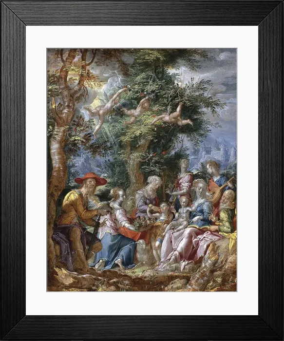 Framed Print : The Holy Family with Saints and Angels, 1606. Creator: Joachim Anthonisz Wtewael Framed Print : The Holy Family with Saints and Angels, 1606. Creator: Joachim Anthonisz Wtewael