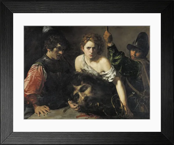 Framed Print : David With the Head of Goliath and Two Soldiers, 1620. Creator: Valentin de Boulogne Framed Print : David With the Head of Goliath and Two Soldiers, 1620. Creator: Valentin de Boulogne
