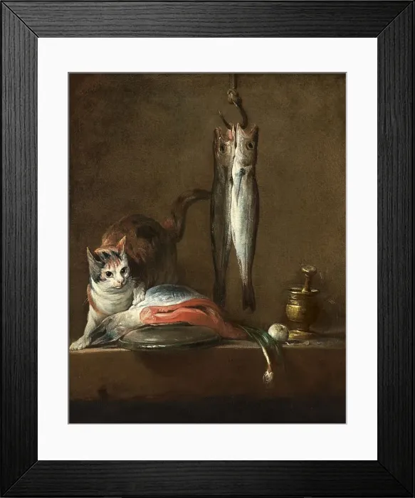 Framed Print : Still Life With Cat and Fish, 1728. Creator: Jean-Simeon Chardin Framed Print : Still Life With Cat and Fish, 1728. Creator: Jean-Simeon Chardin