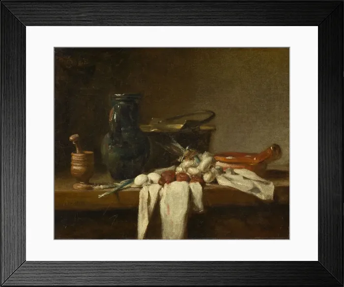 Framed Print : Still Life with Pestle and Mortar, Pitcher and Copper Cauldron, 1728. Creator: Jean-Simeon Chardin Framed Print : Still Life with Pestle and Mortar, Pitcher and Copper Cauldron, 1728. Creator: Jean-Simeon Chardin