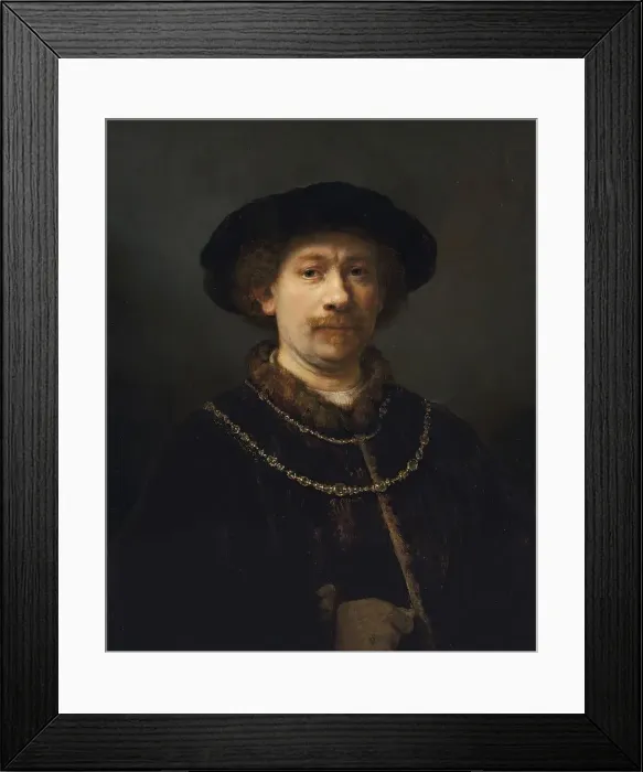 Framed Print : Self-portrait wearing a hat and two Chains, 1642. Creator: Rembrandt Harmensz van Rijn Framed Print : Self-portrait wearing a hat and two Chains, 1642. Creator: Rembrandt Harmensz van Rijn
