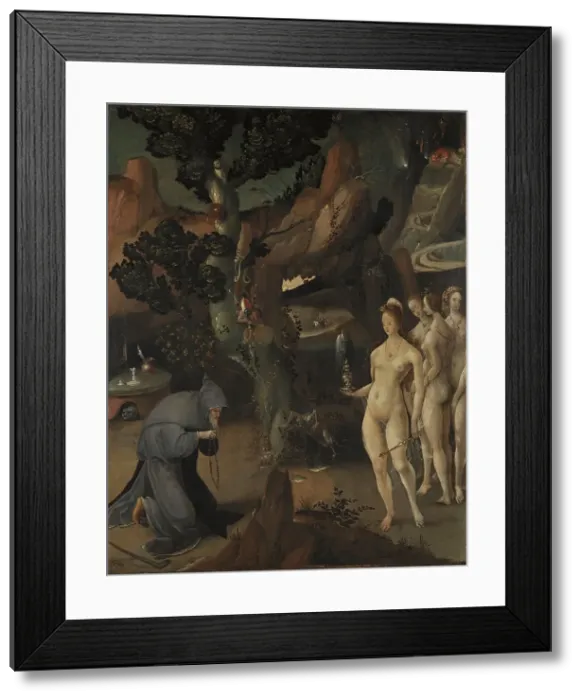 Framed Print : The Temptation of Saint Anthony, 1520. Creator: Jan de Cock Framed Print : The Temptation of Saint Anthony, 1520. Creator: Jan de Cock