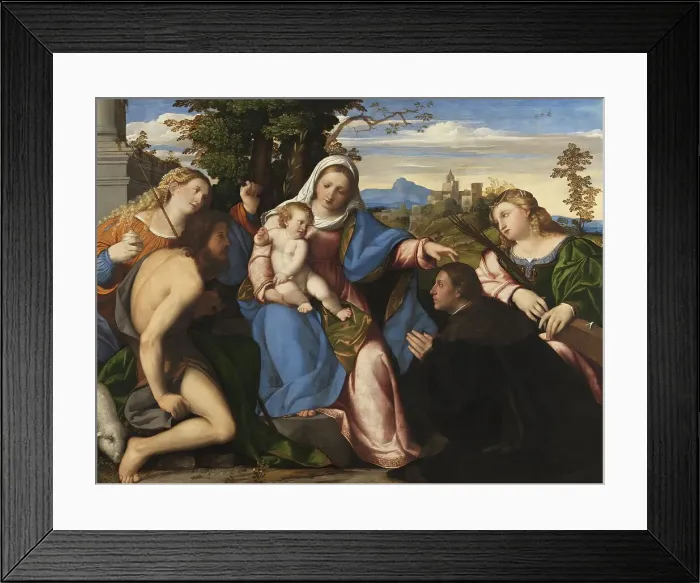 Framed Print : The Virgin and Child with Saints and a Donor, 1518. Creator: Jacopo Palma il Vecchio Framed Print : The Virgin and Child with Saints and a Donor, 1518. Creator: Jacopo Palma il Vecchio