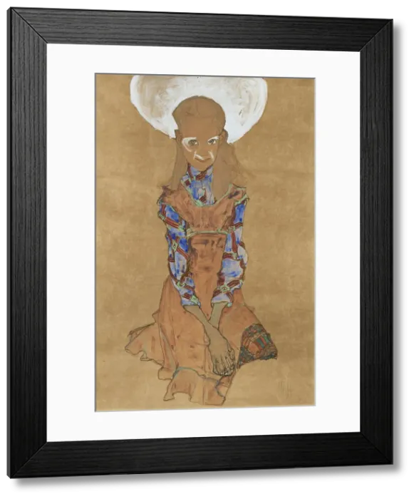 Framed Print : Seated Girl (Poldi Lodzinski), 1910. Creator: Egon Schiele Framed Print : Seated Girl (Poldi Lodzinski), 1910. Creator: Egon Schiele