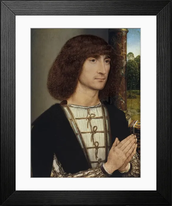Framed Print : Portrait of a Young Man praying (recto), 1485. Creator: Hans Memling Framed Print : Portrait of a Young Man praying (recto), 1485. Creator: Hans Memling