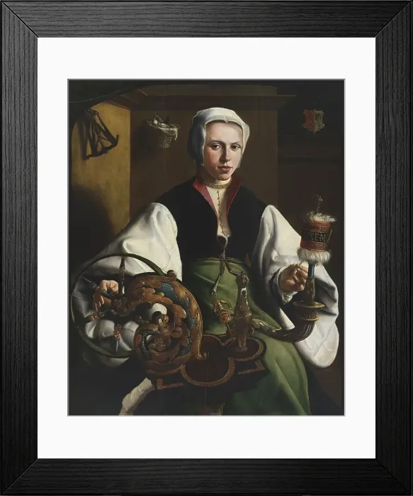 Framed Print : Portrait of a Lady spinning, 1531. Creator: Maerten van Heemskerck Framed Print : Portrait of a Lady spinning, 1531. Creator: Maerten van Heemskerck